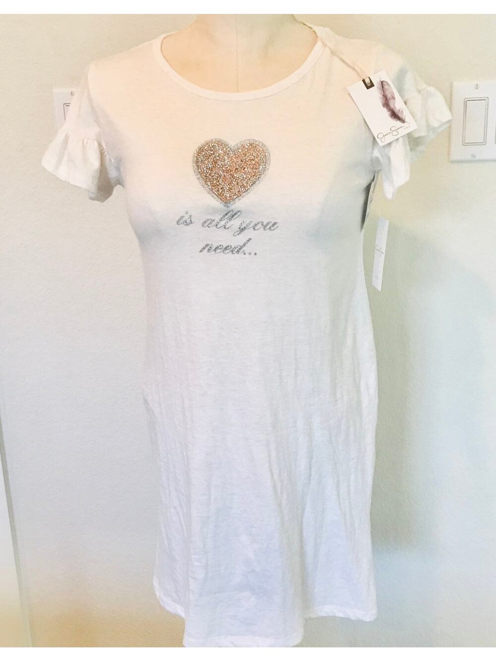 Jessica Simpson beige love need tshirt Nightgown sleep shirt youth girls 12